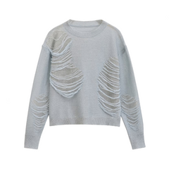 Casual Ripped Long Sleeved Knitted Sweater