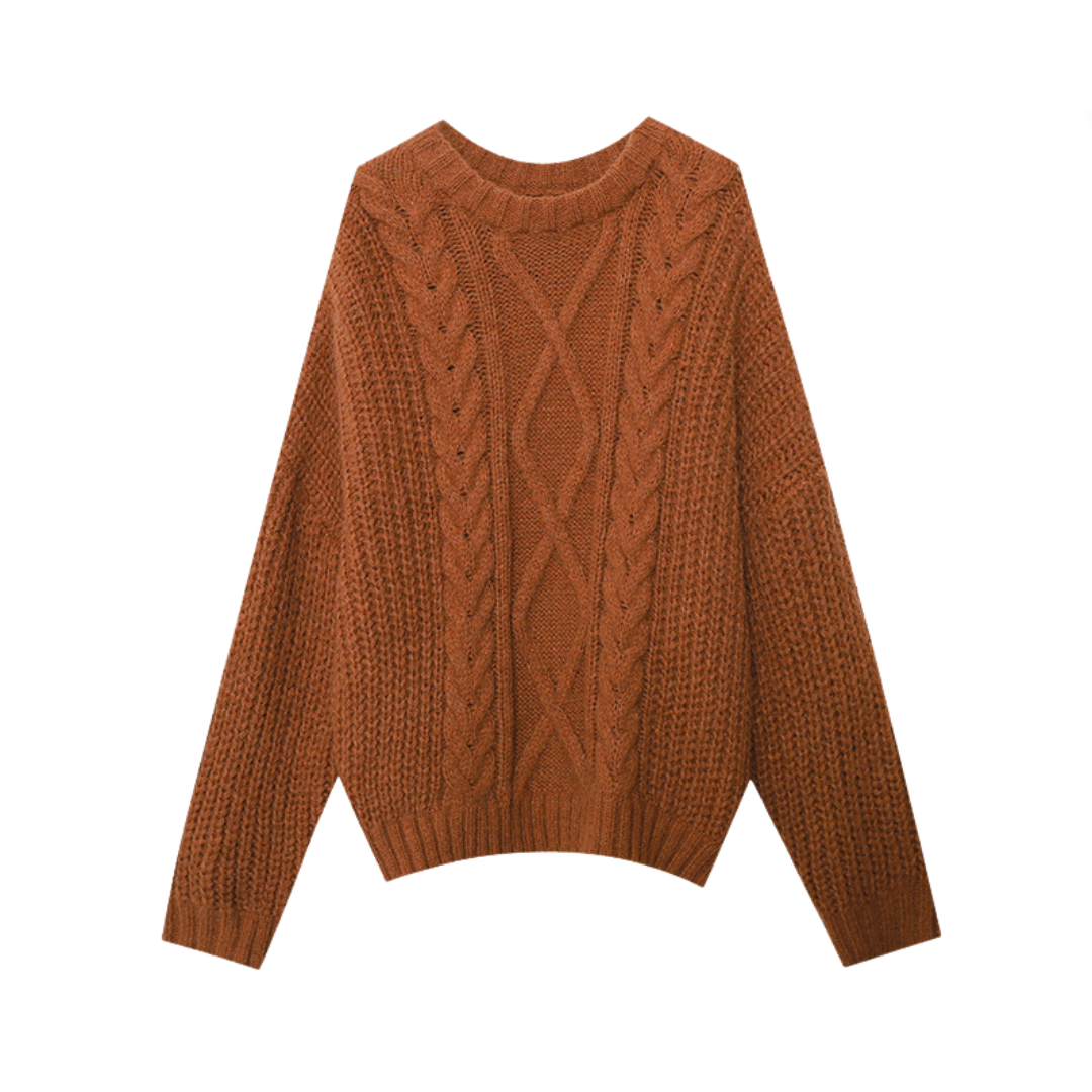 Soft Round Neck Fried Dough Twists Knitted Sweater