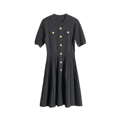 Solid Round Neck A-Line Knitted Dress