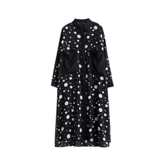 Splicing Large Pocket Retro Midi A-Line Dress