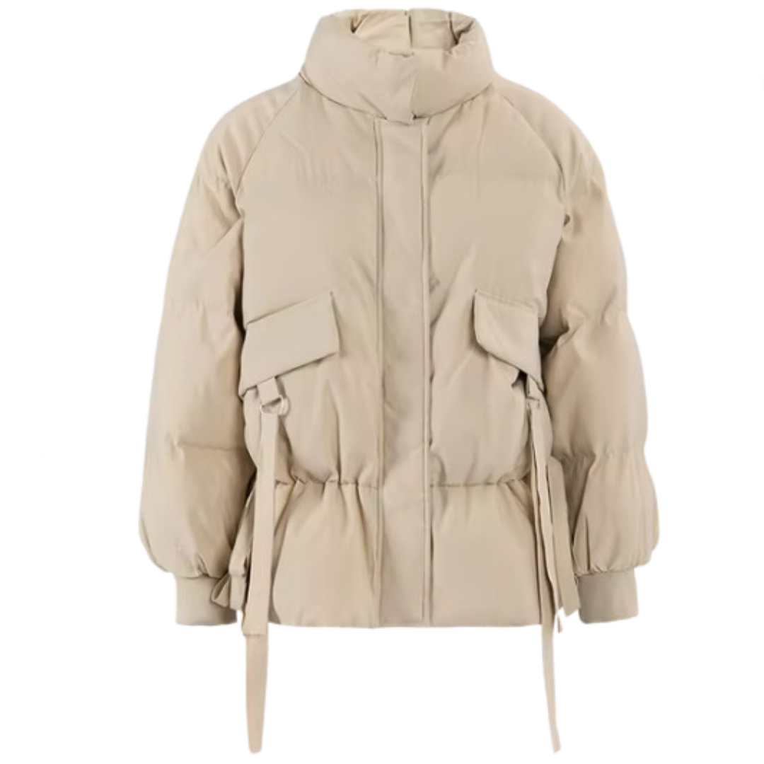 Stand Collar Waist Cinching Warm Jacket