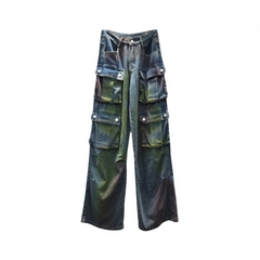 Pre  Order: Multi Pocket Color Stained Straight Leg Jeans