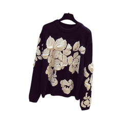 Embroidery Flower Round Neck Knitted Sweater