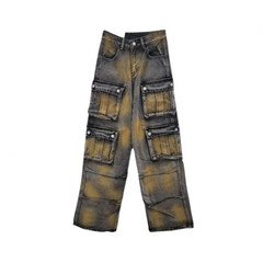 Multi Pocket Rusty Wide Leg Jeans