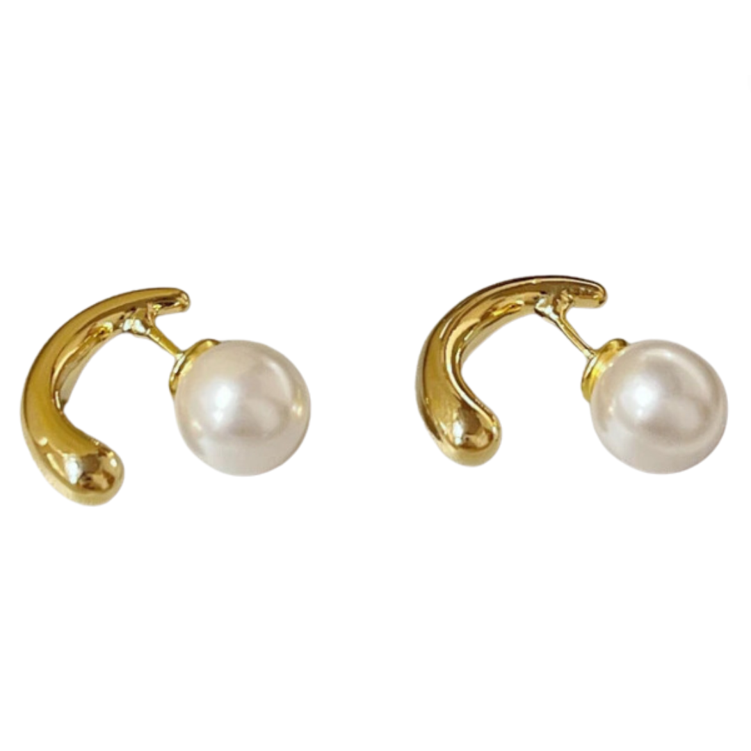 Curved Metal Pearl Earrings