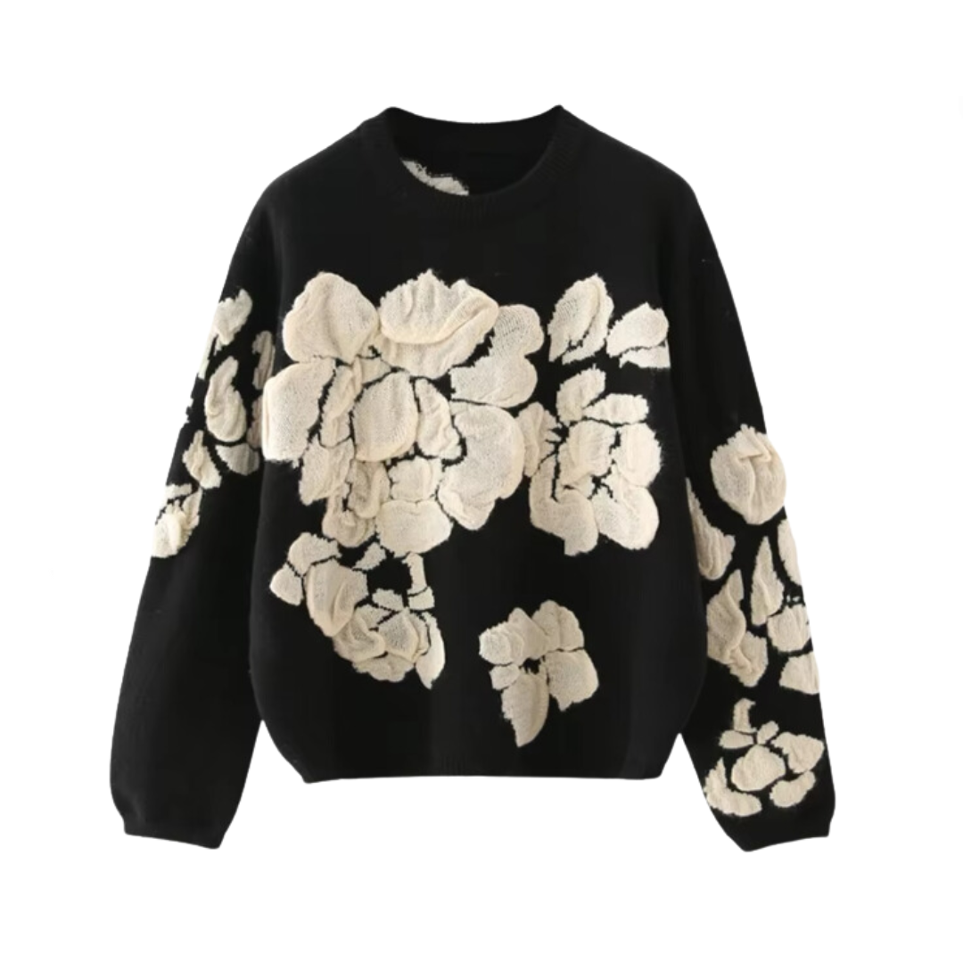 Embroidery Flower Round Neck Knitted Sweater