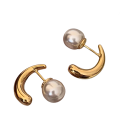 Curved Metal Pearl Earrings