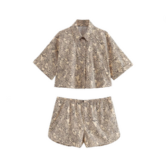 Animal Print Cropped Shirt + Shorts Set