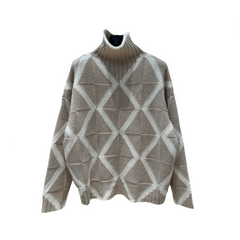Turtleneck Diamond Pattern Cotton Sweater