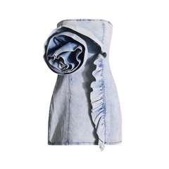 Ruffled Strapless Denim Mini Dress