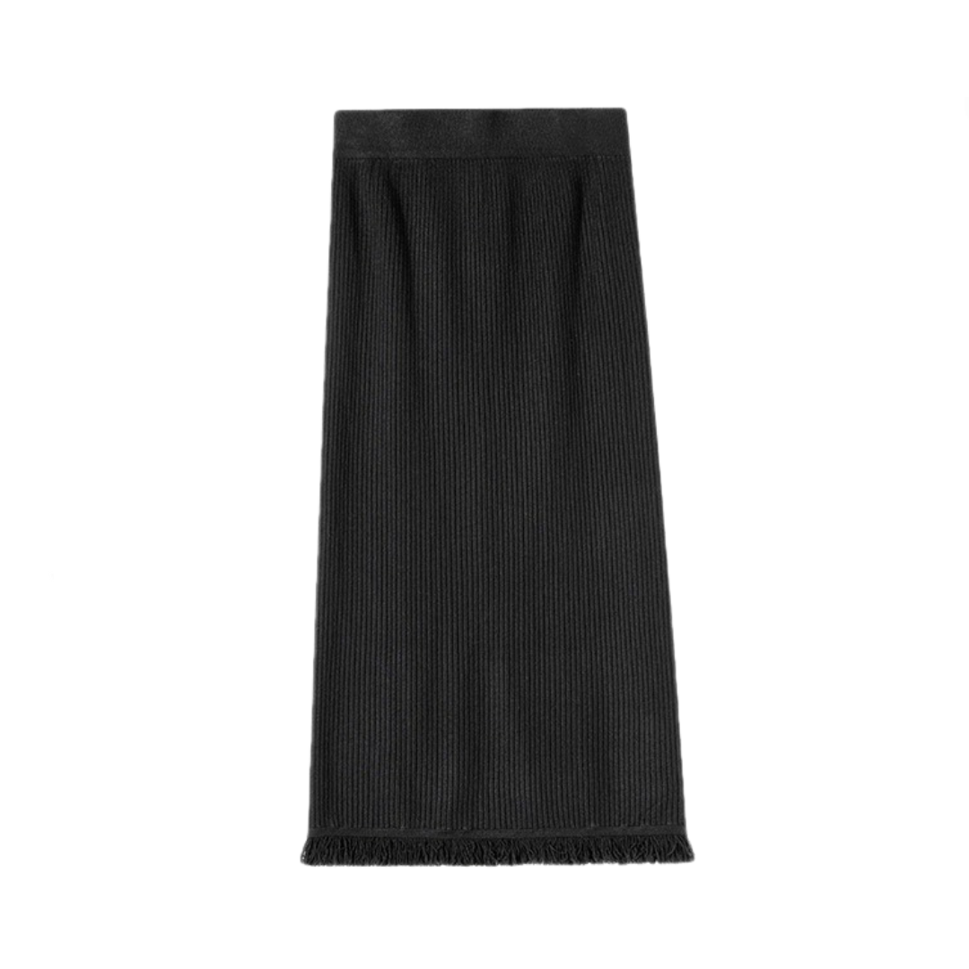 Back Slit Tassel Knitted Midi Skirt