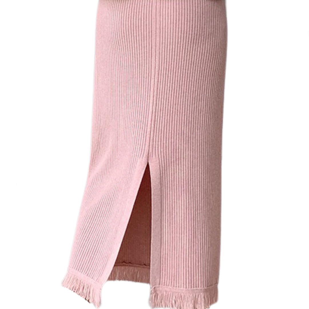 Back Slit Tassel Knitted Midi Skirt