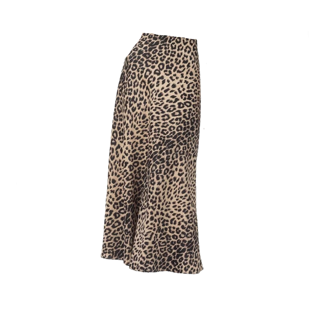 Animal Print High Waist Smooth Silk Midi Skirt