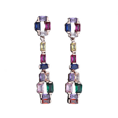 925 Silver Needle Colorful Zircon Stones Long Earrings