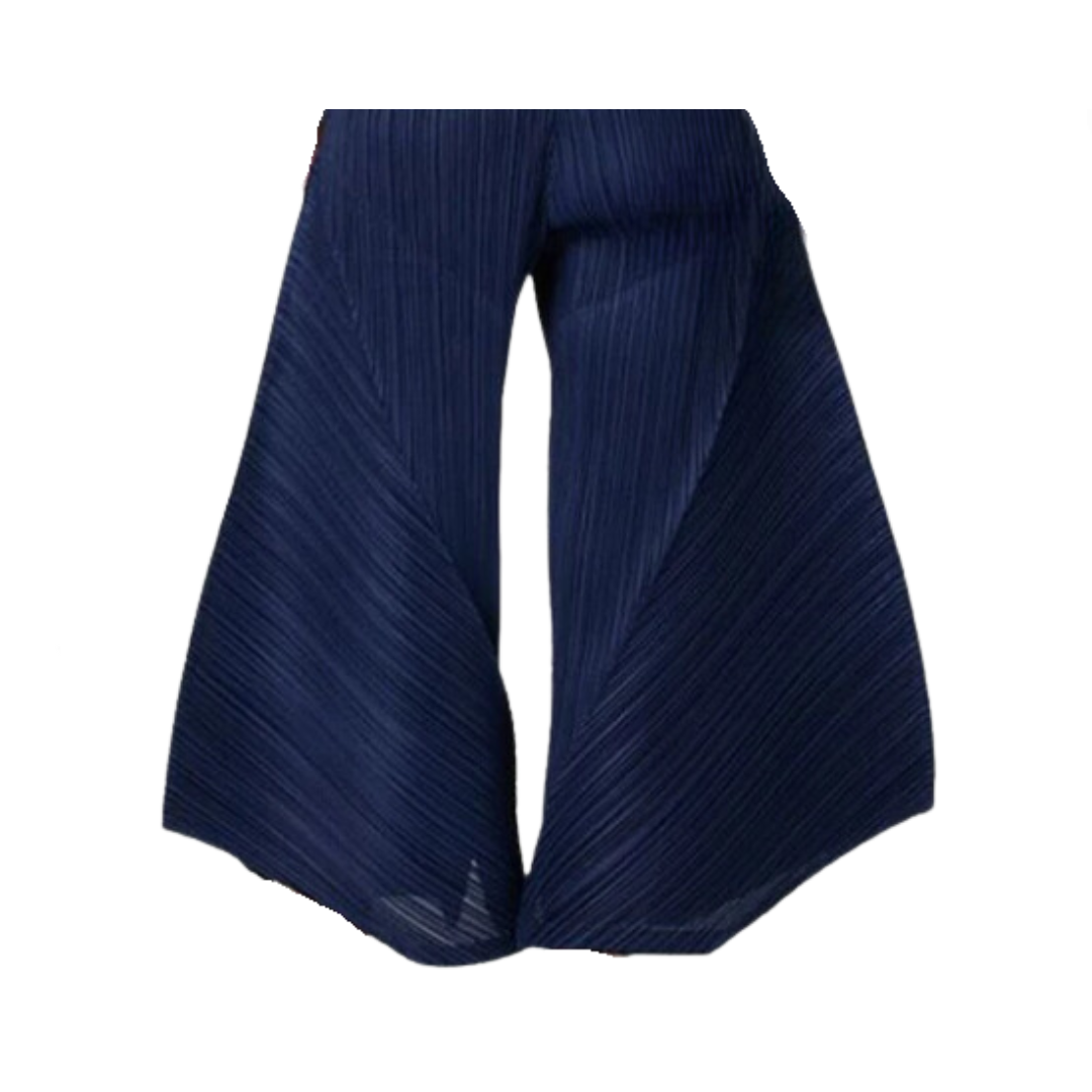 Pleated Wide Leg Elastic Waist Solid Trouser Pants