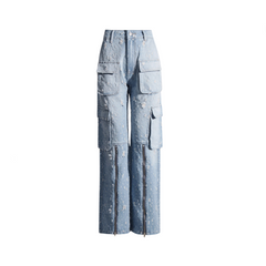 Multi Pocket Distressed Zip Up to Knee Jeans