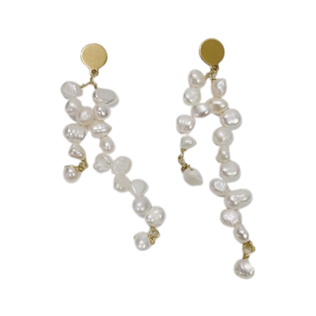 Pearl Tassel Long Asymmetrical Earrings