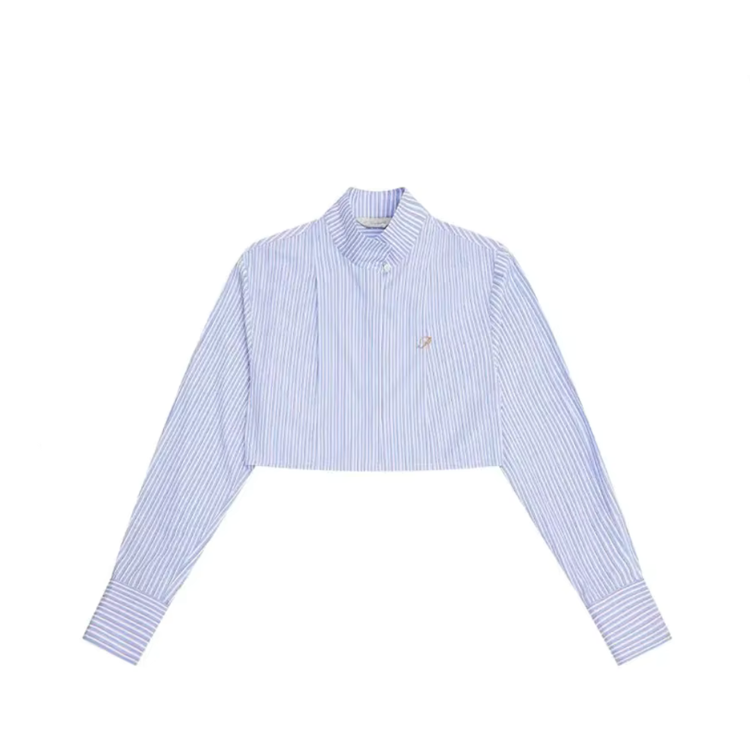 Striped Long Sleeved Casual Cropped Shirt
