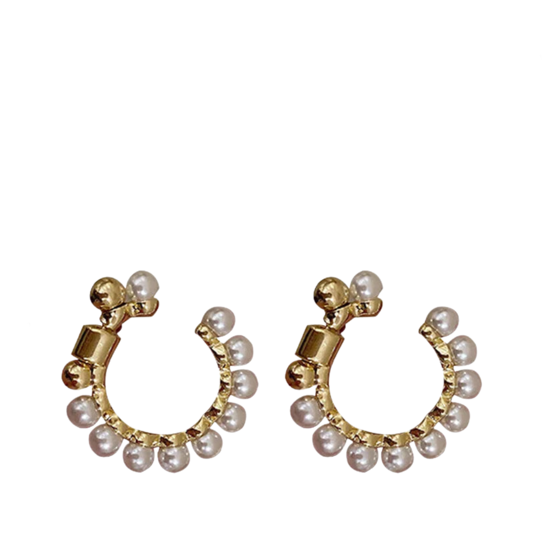 C-Shaped Metal Pearl Stud Earrings