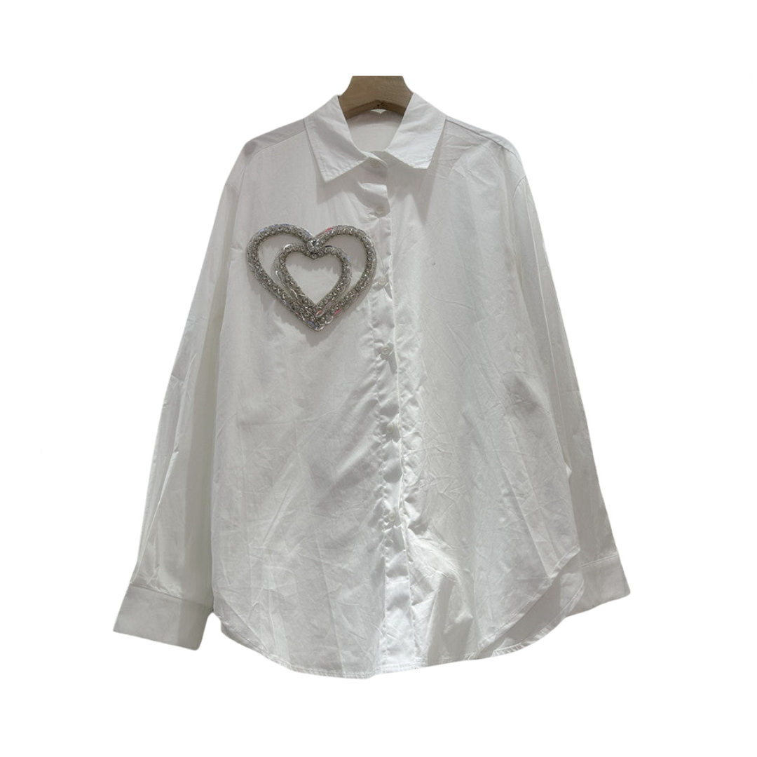 3D Heart-Shaped Decoration Retro Loose Shirt