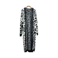 Animal Print Thick Long Loose Knit Cardigan