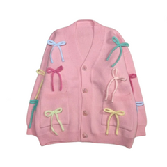 Colorful 3D Bow Loose V-Neck Cardigan