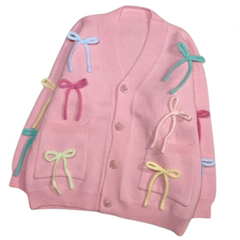 Colorful 3D Bow Loose V-Neck Cardigan