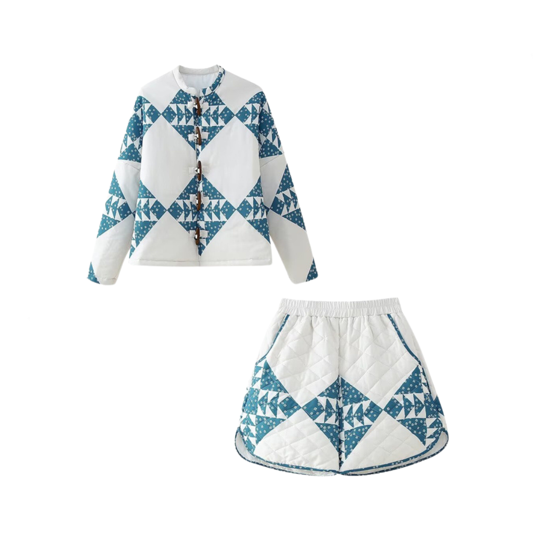 Casual Printed Cotton Jacket + Cotton Shorts Set