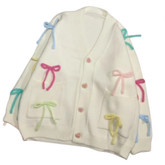 Colorful 3D Bow Loose V-Neck Cardigan