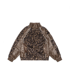 Leopard Print PU Leather Motorcycle Jacket