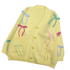 Colorful 3D Bow Loose V-Neck Cardigan