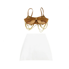 Pearl Chain Short Top + Short Bandage Skirt Set