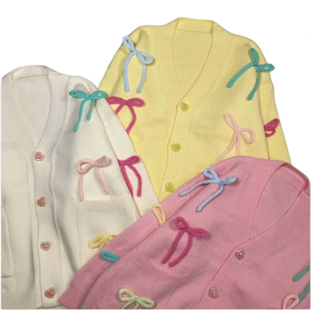 Colorful 3D Bow Loose V-Neck Cardigan