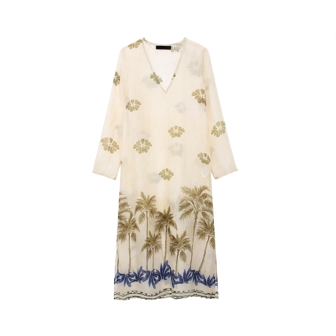 Floral V-Neck Long Sleeved Dress