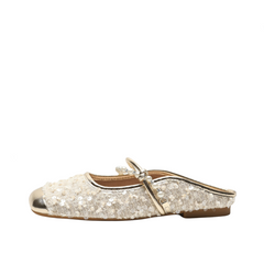 One Line Pearl Soft Soled Square Toe Mules