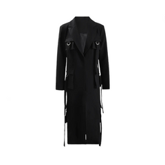 Multi Pockets Lapel Covered Button Trench Coat