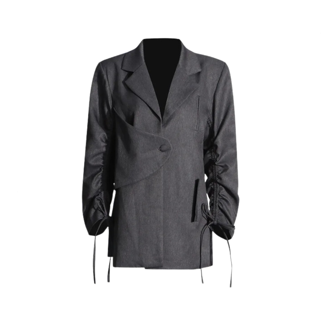 Deep V-Neck Single Button Drawstring Blazer