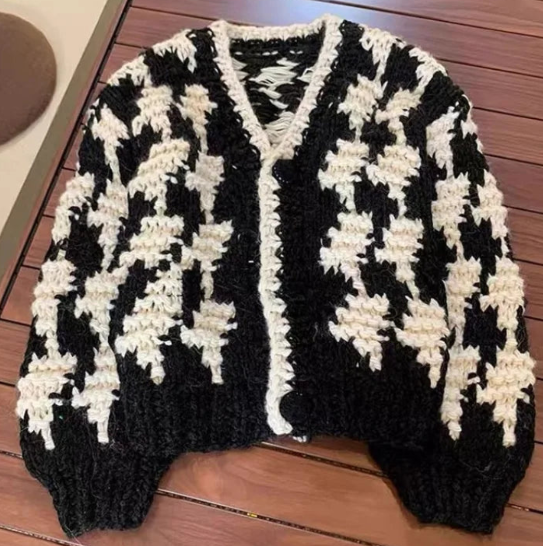 Color Blocked Hand Woven Thick Cardigan