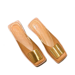 Metal Buckle Square Toe Flat Pumps