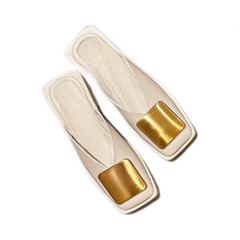 Metal Buckle Square Toe Flat Pumps