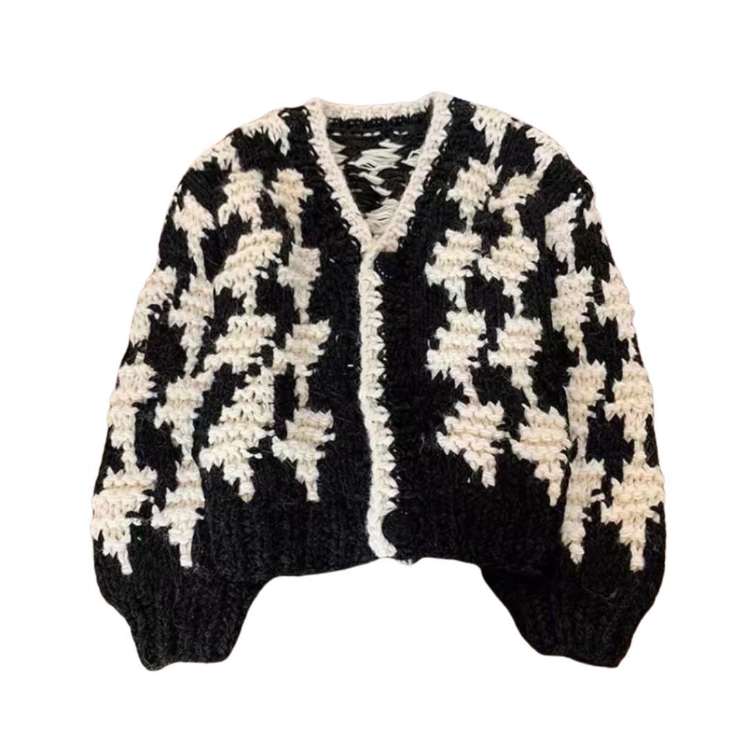 Color Blocked Hand Woven Thick Cardigan