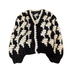 Color Blocked Hand Woven Thick Cardigan