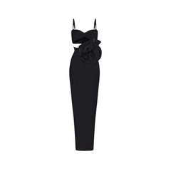 Hollow Out 3D Flower Backless Maxi Bandage Dress
