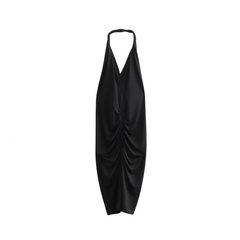 Pre Order:  Backless Pleated Bag Hip Hanging Neck Dress