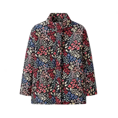 Casual Loose Print Zip Up Quilted Cotton Jacket