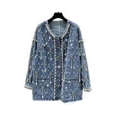 Beaded Diamond Loose Denim Jacket