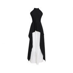 Halter Neck Sleeveless Irregular Top + Pleated Skirt Set