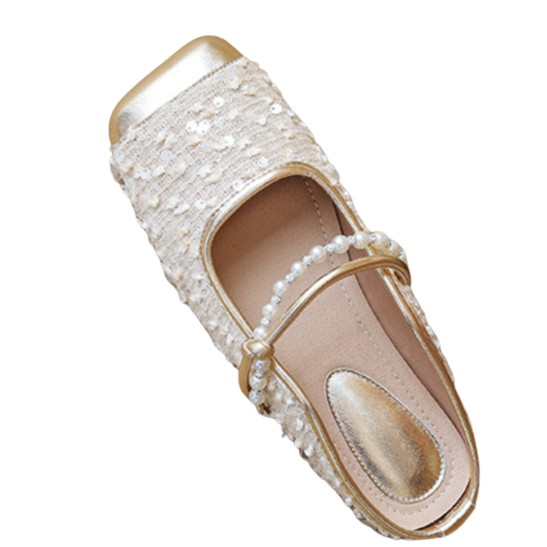 One Line Pearl Soft Soled Square Toe Mules