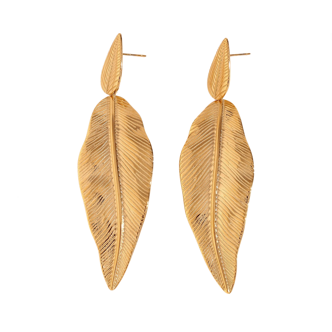 Gold Spliced Feather Leaf Earrings