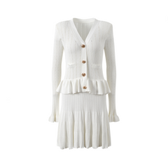 Ruffle Edge Patchwork Long Sleeved Dress